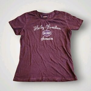 Harley Davidson Jamaica Women's Short Sleeve Logo Tee Maroon Size L